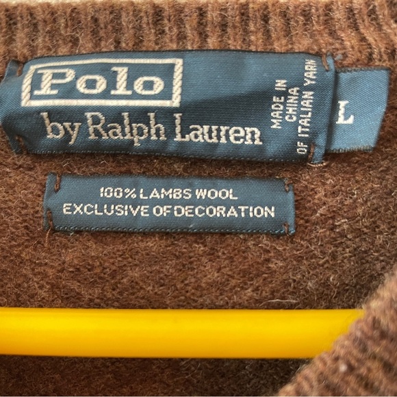 Ralph Lauren Lambswool V-Neck Sweater Men’s Large Brown Academia Preppy - Picture 3 of 9